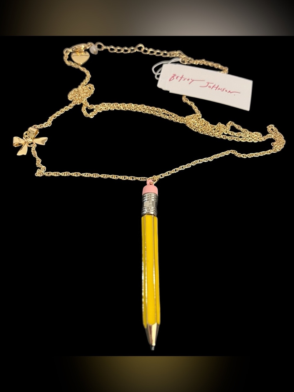 Betsey Johnson Yellow Pencil Pendant Necklace with Pink Eraser